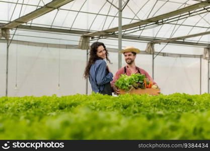 Both small business owners have organic vegetable gardens, They picking fresh veggies to deliver to consumers.