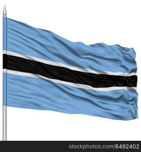 Botswana Flag on Flagpole, 3D Rendering, Isolated on White Background