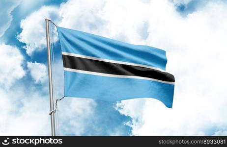Botswana flag waving on sky background. 3D Rendering
