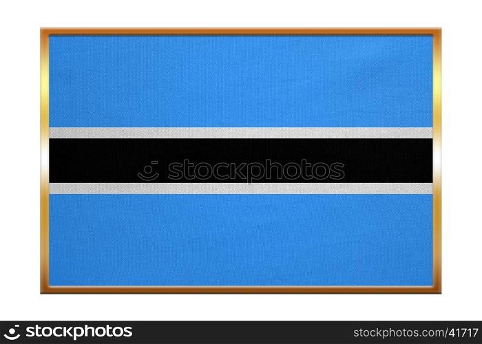 Botswanan national official flag. African patriotic symbol, banner, element, background. Correct colors. Flag of Botswana , golden frame, fabric texture, illustration. Accurate size, color