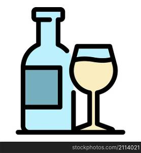 Bottle and glass icon. Outline bottle and glass vector icon color flat isolated. Bottle and glass icon color outline vector
