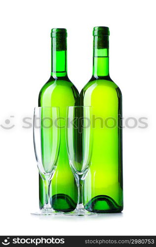 Bottle and glass isolated on the white