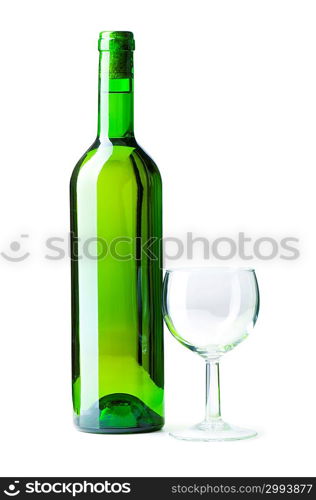 Bottle and glass isolated on the white