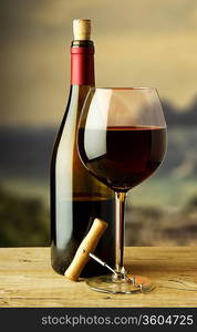 bottle and glass of red wine