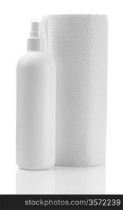 bottle and paper towel isolated
