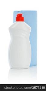 bottle for clean with blue towel