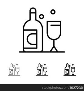 Bottle, Glass, Ireland Bold and thin black line icon set