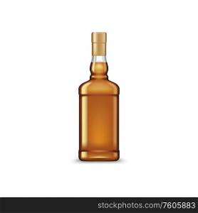 Bottle of alcohol drink isolated brandy or cognac. Vector whiskey or scotch, spirit drinks. Whiskey or scotch in bottle isolated alcohol drink