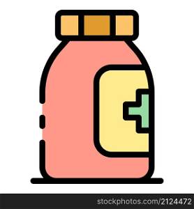 Bottle of aspirin icon. Outline bottle of aspirin vector icon color flat isolated. Bottle of aspirin icon color outline vector