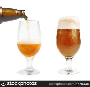 Bottle of beer and beer mug. White isolated studio shot.