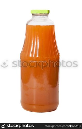 Bottle of carrot juice isolated on white background