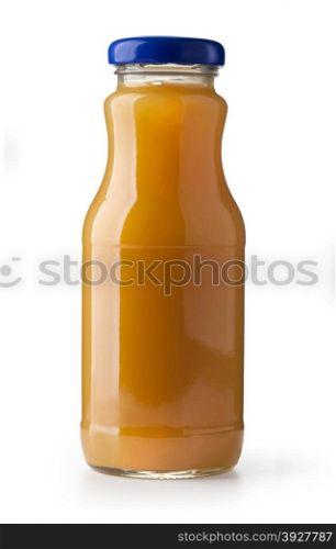 Bottle of carrot juice isolated on white background. with clipping path