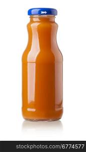 Bottle of carrot juice isolated on white background with clipping path