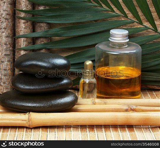 bottle of cosmetic oils, Spa still life