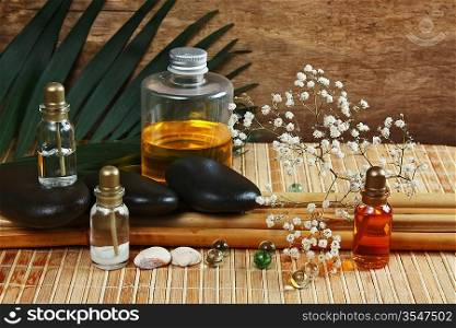 bottle of cosmetic oils, Spa still life