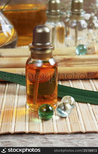 bottle of cosmetic oils still life