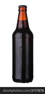 Bottle of dark beer from brown glass, isolated on a white background.