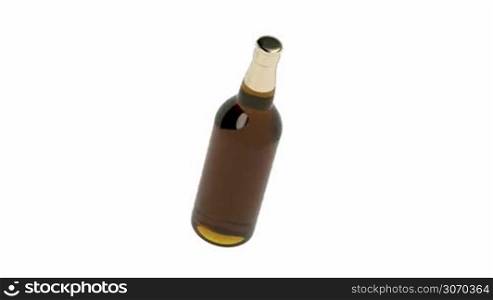 Bottle of dark beer spin on white background