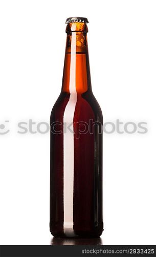 bottle of fresh lager beer cut out from white