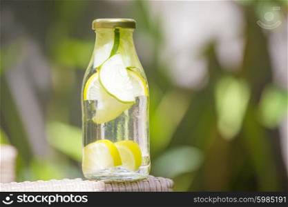 Bottle of freshness water with cucumber and lemon