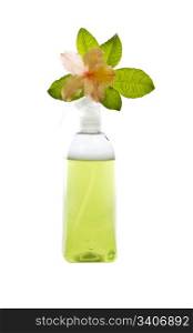 Bottle of green clean and spring fresh flower