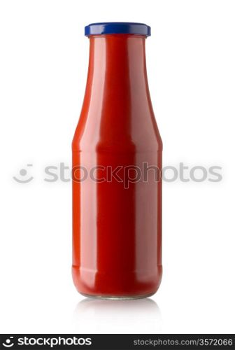 Bottle of Ketchup isolated on white background with clipping path