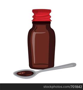 Bottle of medicine syrup and a spoon with remedy mixture vector illustration isolated on a white background