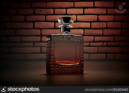 Bottle of men&rsquo;s perfume on a brick wall. Neural network AI generated art. Bottle of men&rsquo;s perfume on a brick wall. Neural network generated art