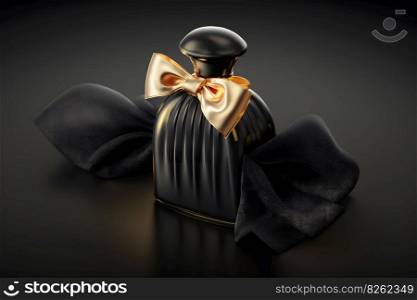 Bottle of men&rsquo;s perfume with black satin fabric. Neural network AI generated art. Bottle of men&rsquo;s perfume with black satin fabric. Neural network generated art