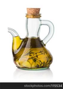 Bottle of olive oil. Bottle of olive oil with spice isolated on white
