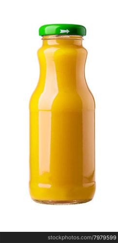 Bottle of orange juice on white background