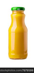 Bottle of orange juice on white background