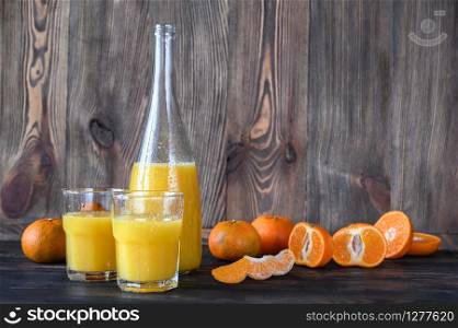 Bottle of orange juice with fresh fruits