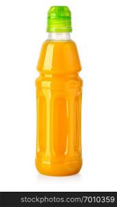 Bottle of orange sport drink isolated on white background with clipping path