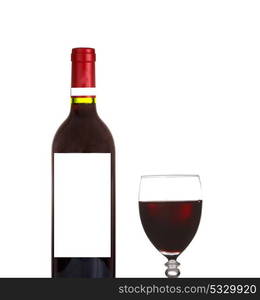 Bottle of red and wineglass isolated on a white background