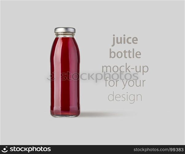 bottle of red juice Mock-Up. Grey background with clipping path