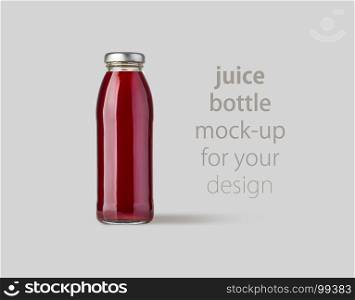 bottle of red juice Mock-Up. Grey background with clipping path