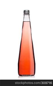 Bottle of sparkling pink soda drink lemonade on white background