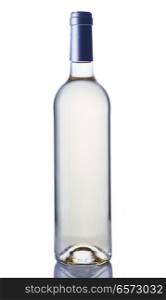 Bottle of transparent white wine isolated on white background. Bottle of white wine