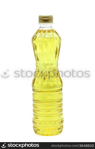 Bottle of vegetable oil on a white background