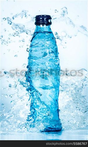 Bottle of water splash on a white background