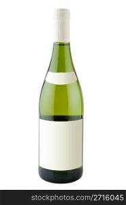 Bottle of white wine with blank labels isolated on white background with path