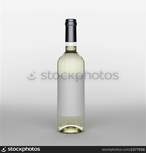Bottle of white wine with label in photo-realistic style on a white background. 3d realism illustration