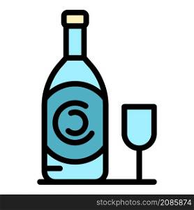 Bottle of wine and a glass icon. Outline bottle of wine and a glass vector icon color flat isolated. Bottle of wine and a glass icon color outline vector