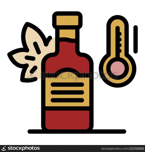 Bottle of wine and thermometer icon. Outline bottle of wine and thermometer vector icon color flat isolated. Bottle of wine and thermometer icon color outline vector