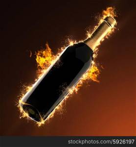 Bottle of wine in fire