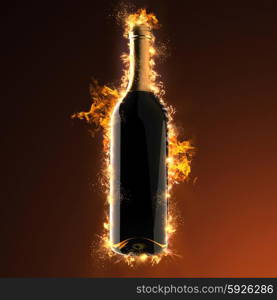 Bottle of wine in fire