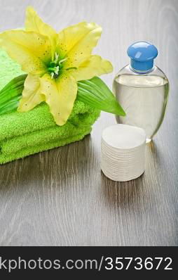 bottle towel flower and cotton pads
