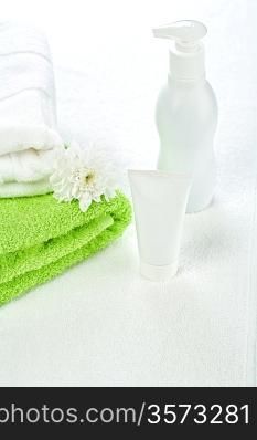Bottle tube and cotton towels with flower