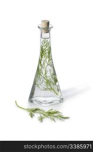 Bottle with Dill vinegar on white background